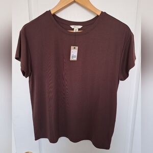 RW&CO. Brown Silk Blend Boxy Knit Short Sleeve Top Overisized Small
